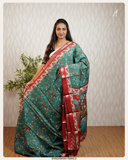 KALAMKARI DETAILED SEMI MODAL  SILK SAREE