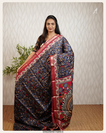 KALAMKARI DETAILED SEMI MODAL  SILK SAREE