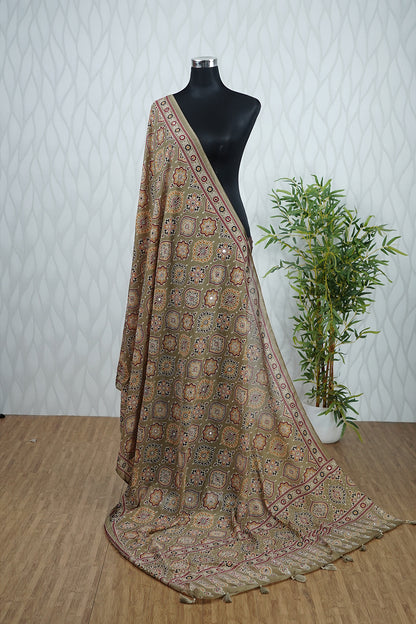 Ajrakh Printed Mirror Detailed Dupatta