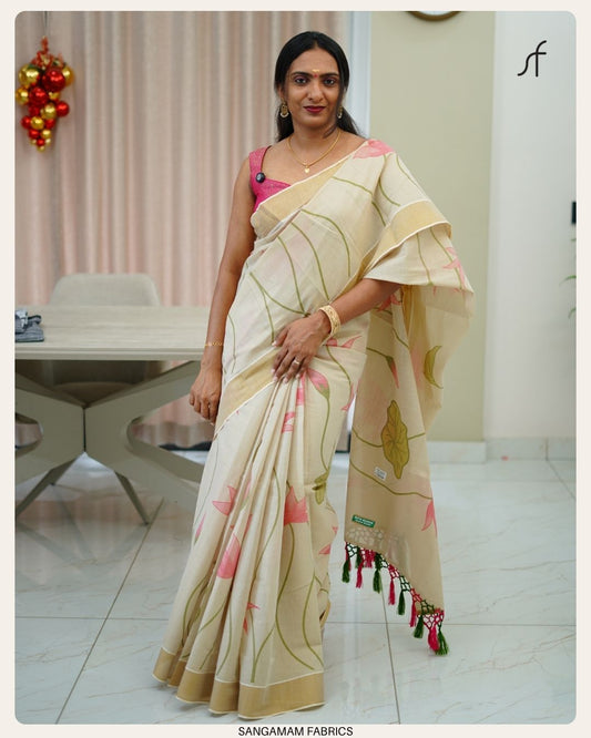 LOTUS PRINTED TISSUE SET SAREE