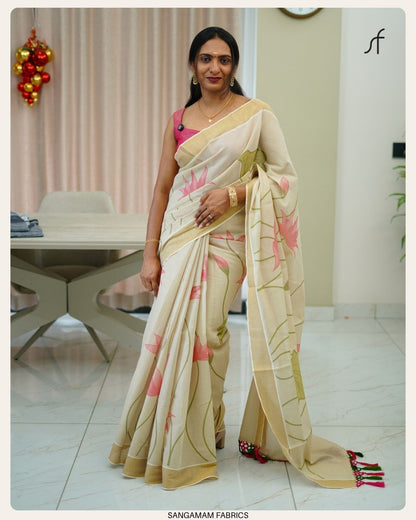 LOTUS PRINTED TISSUE SET SAREE