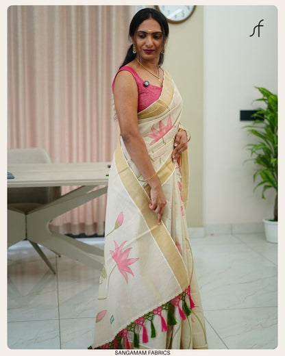 LOTUS PRINTED TISSUE SET SAREE