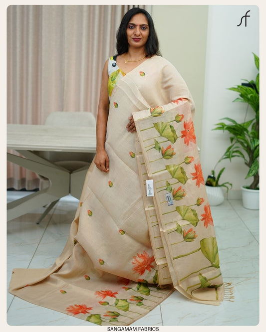 LOTUS PRINTED TISSUE SAREE