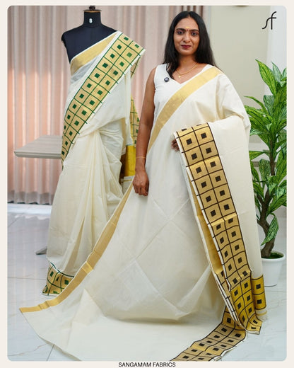 CHECK PRINTED KERALA SAREE