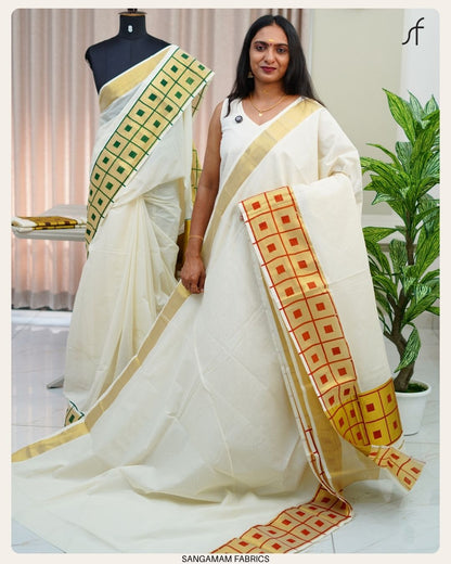 CHECK PRINTED KERALA SAREE