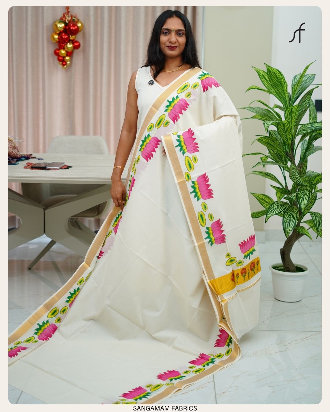 LOTUS PRINTED KERALA SAREE