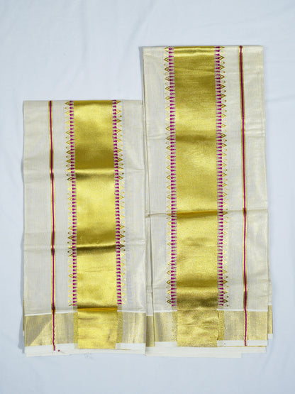 KERALA GOLDEN TISSUE JACQUARD WORK SETMUNDU 2.80 Meter