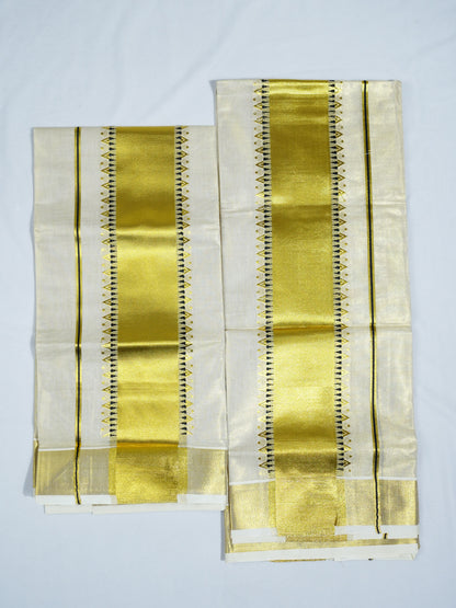 KERALA GOLDEN TISSUE JACQUARD WORK SETMUNDU 2.80 Meter