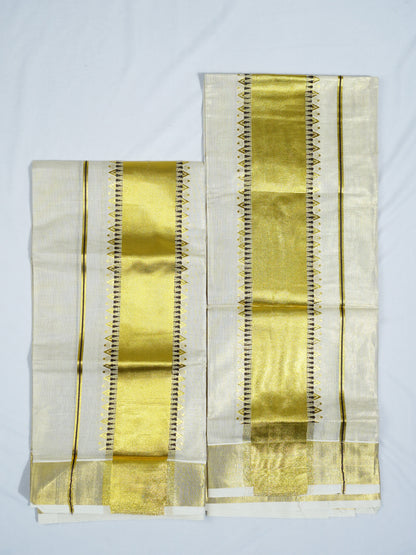 KERALA GOLDEN TISSUE JACQUARD WORK SETMUNDU 2.80 Meter