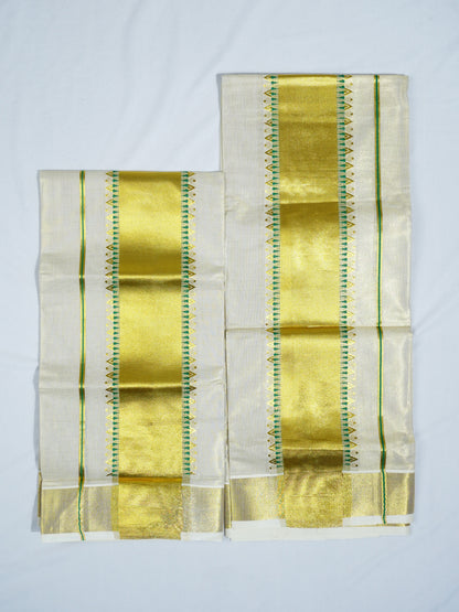 KERALA GOLDEN TISSUE JACQUARD WORK SETMUNDU 2.80 Meter