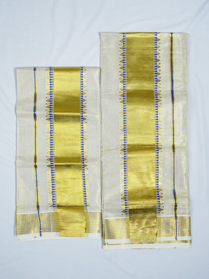 KERALA GOLDEN TISSUE JACQUARD WORK SETMUNDU 2.80 Meter