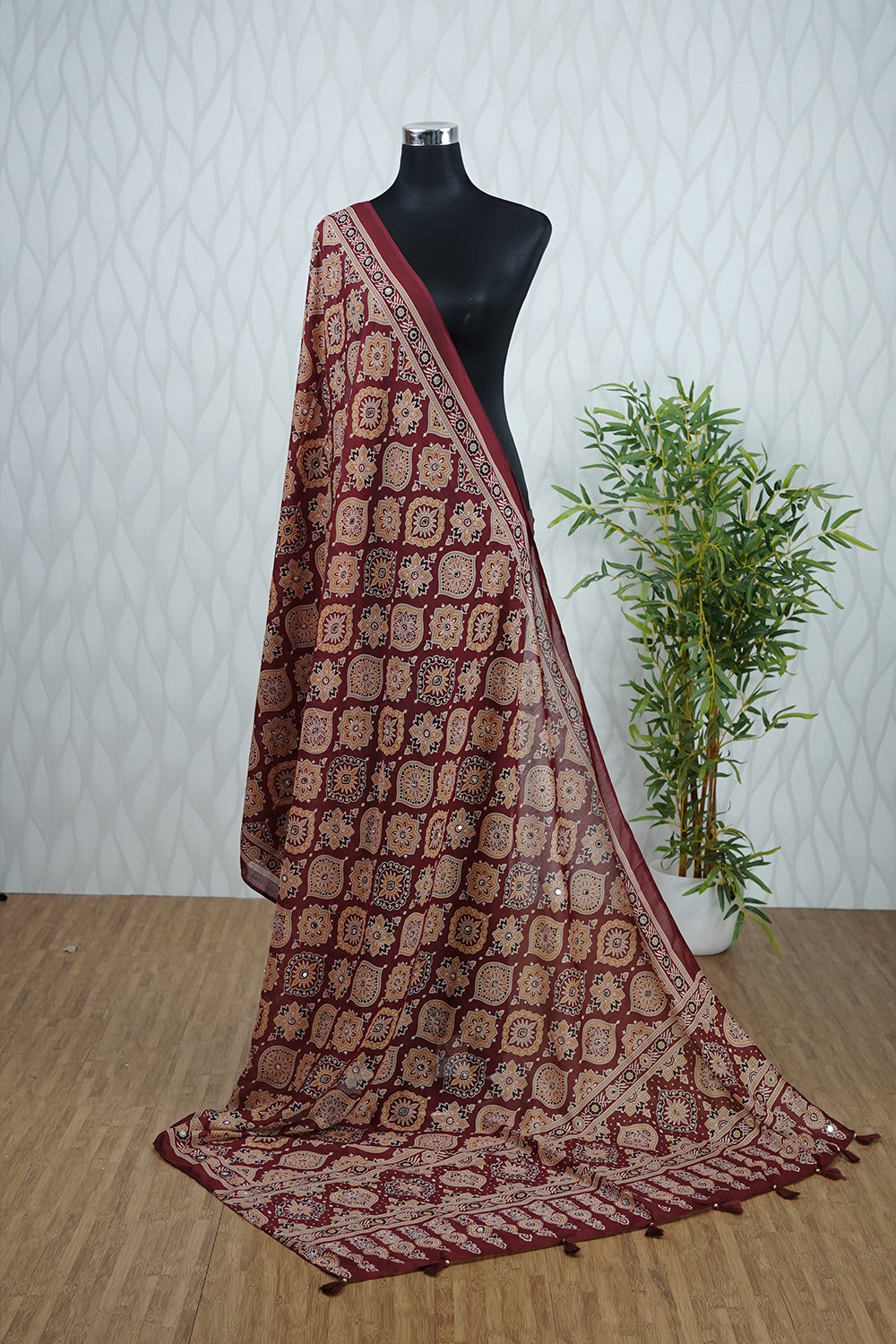 Ajrakh Printed Mirror Detailed Dupatta