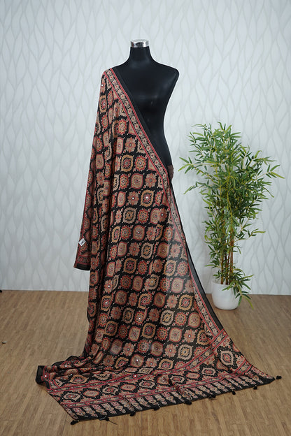 Ajrakh Printed Mirror Detailed Dupatta