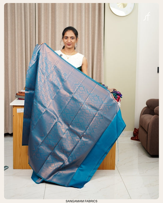 LIGHT PEACOCK BLUE SEMI SILK SAREE