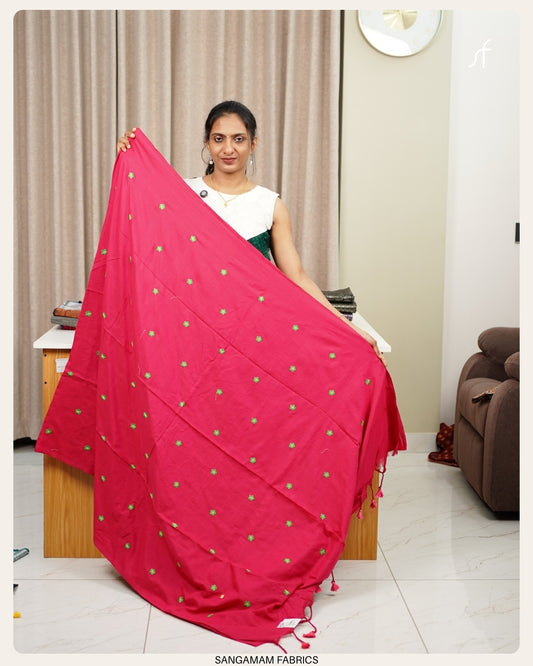 FLORAL EMBROIDERY  KHADHI COTTON SAREE