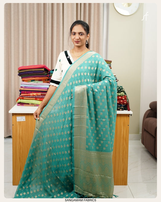 SEMI BANARASI GEROGETTE SAREE
