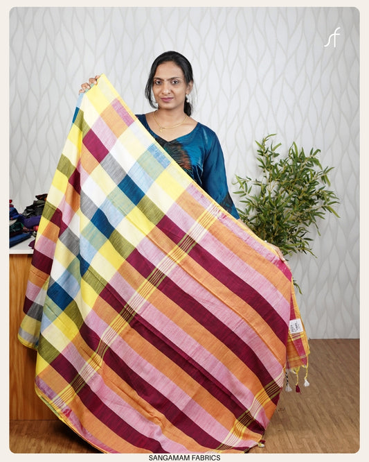 MULTI CHECK PATTEN KHADHI COTTON SAREE