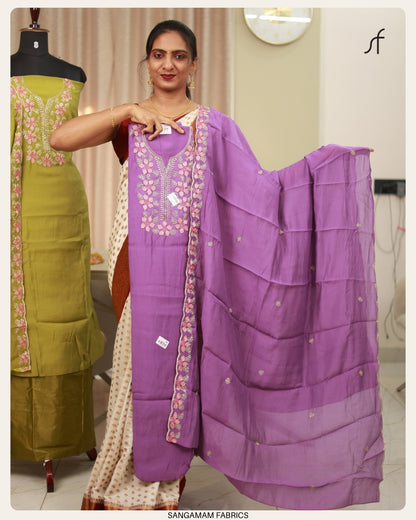 SEMI CHANDERI SILK FABRIC SALWAR SUIT