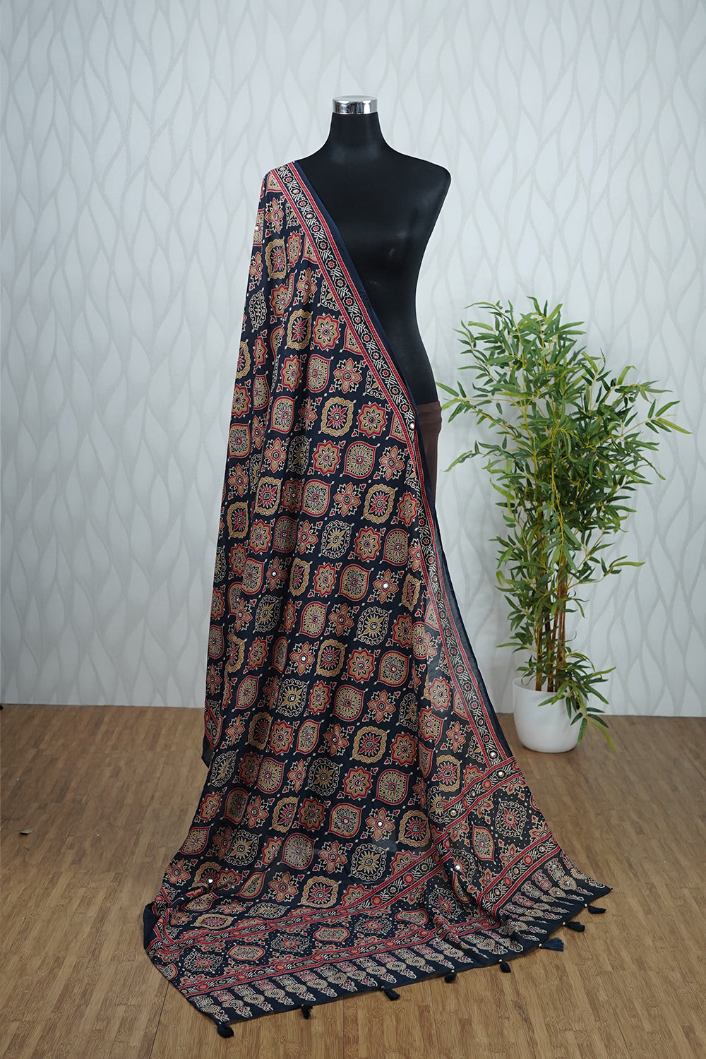 Ajrakh Printed Mirror Detailed Dupatta