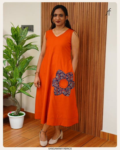 FLOWER DETAILED A-LINE DRESS