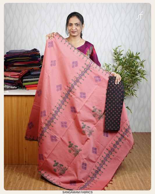 SILK COTTON BLOCK PRINTED SAREE