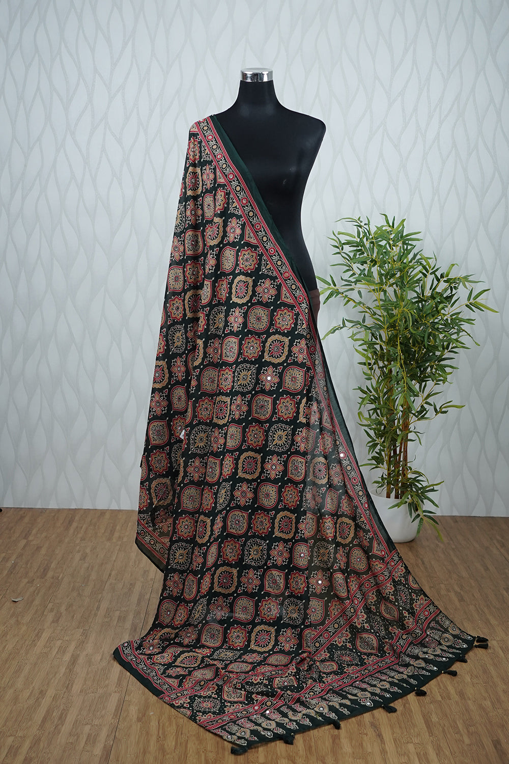 Ajrakh Printed Mirror Detailed Dupatta