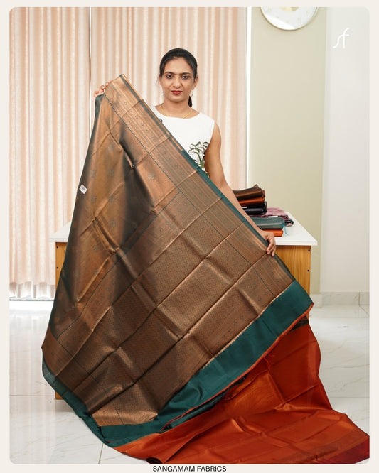 TISSUE BUTTA WOVEN   SEMI SILK SAREE WITH CONTRAST BLOUSE