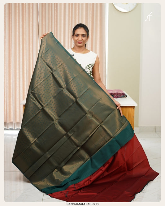 FLORAL BUTTA  WOVEN SEMI SILK SAREE WITH CONTRAST BLOUSE