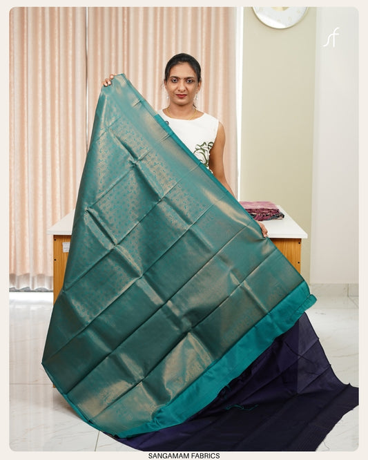 FLORAL BUTTA  WOVEN SEMI SILK SAREE WITH CONTRAST BLOUSE