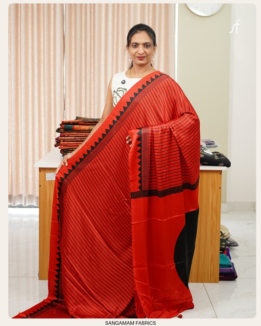 STRIPE DETAILED BINDHI PALLU SEMI MODAL SILK SAREE