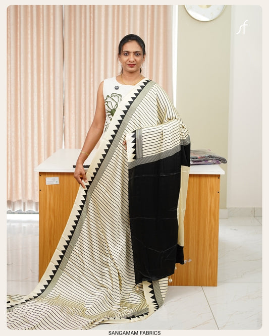 STRIPE PATTER SEMI MODAL SILK SAREE WITH BIG BINDHI IN PALLU