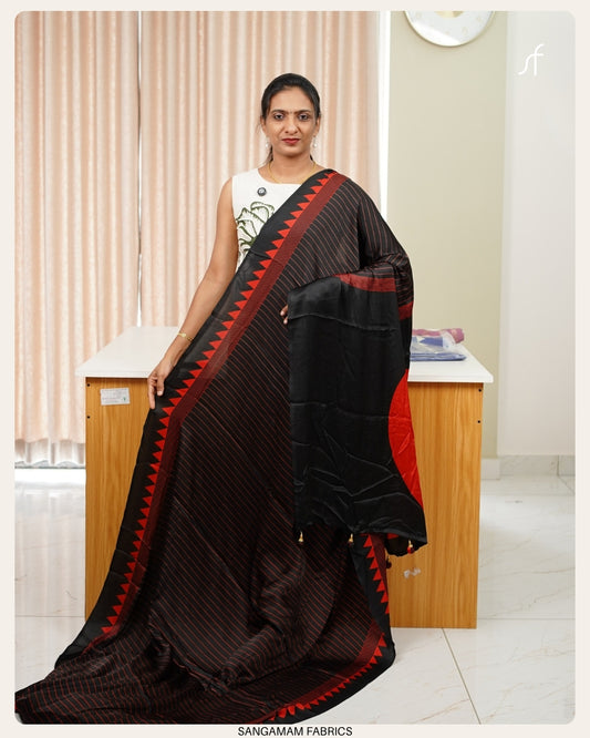 STRIPE PATTER SEMI MODAL SILK SAREE WITH BIG BINDHI IN PALLU