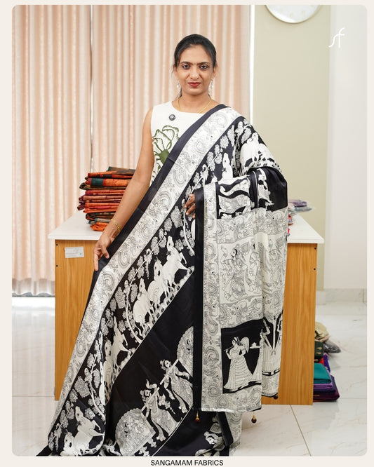 KALAM KARI PRINTED SEMI MODAL SILK SAREE