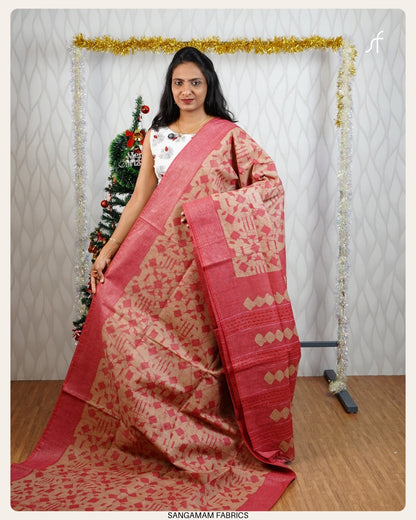 BATIK PRINTED SEMI TUSSAR SILK  SAREE