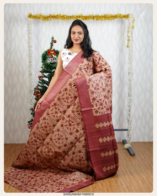 BATIK PRINTED SEMI TUSSAR SILK  SAREE