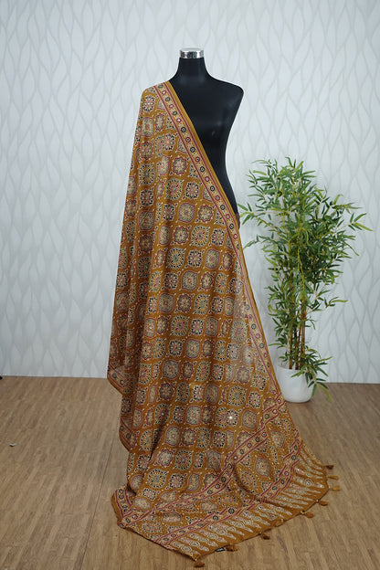 Ajrakh Printed Mirror Detailed Dupatta