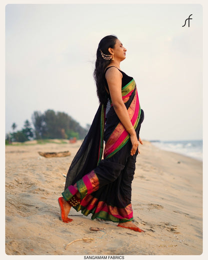 MULL COTTON SAREE (BLACK)