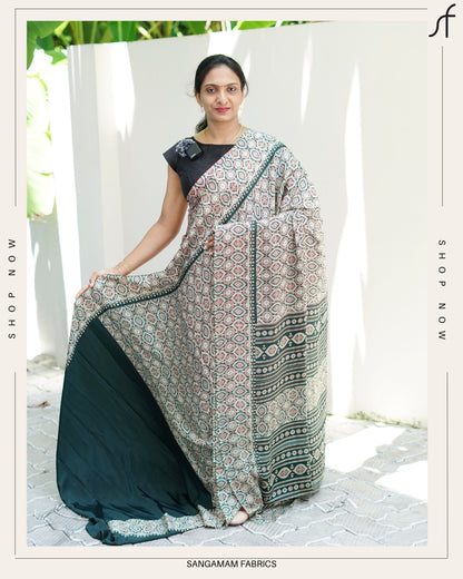 AJRAKH PRINTED TURKISH CHIFFON SAREE