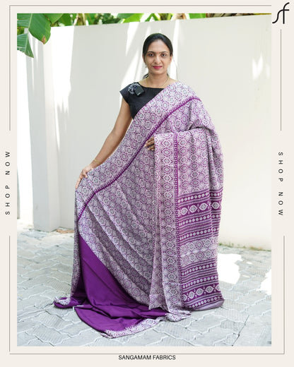 AJRAKH PRINTED TURKISH CHIFFON SAREE