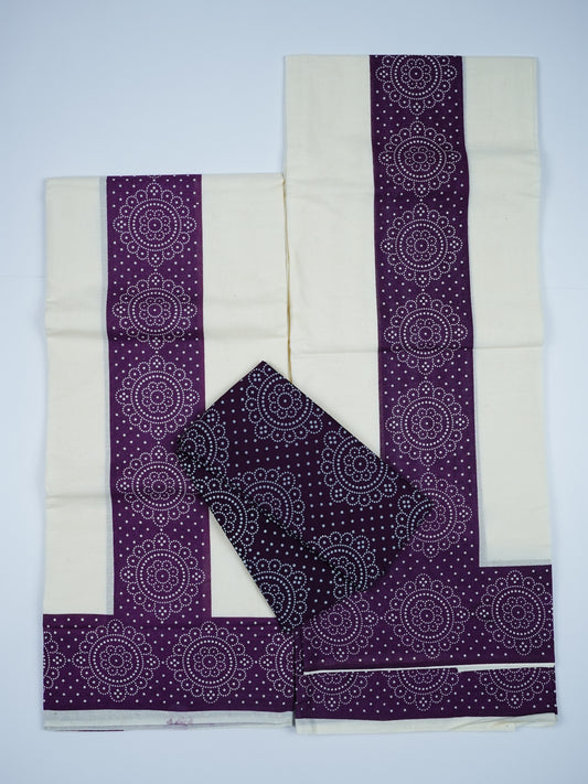 KERALA COTTON PRINT SETMUNDU 2.80 Meter WITH BLOUSE