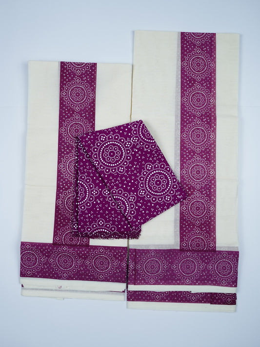 KERALA COTTON PRINT SETMUNDU 2.80 Meter WITH BLOUSE