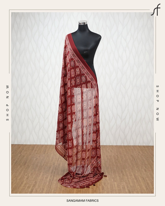 AJRAKH PRINTED MIRROR WORKED DUPATTA