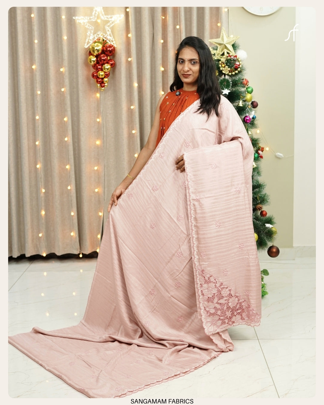 SEMI TUSSAR SILK EMBROIDERY CUTWORK DETAILED SAREE