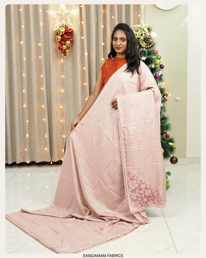 SEMI TUSSAR SILK EMBROIDERY CUTWORK DETAILED SAREE