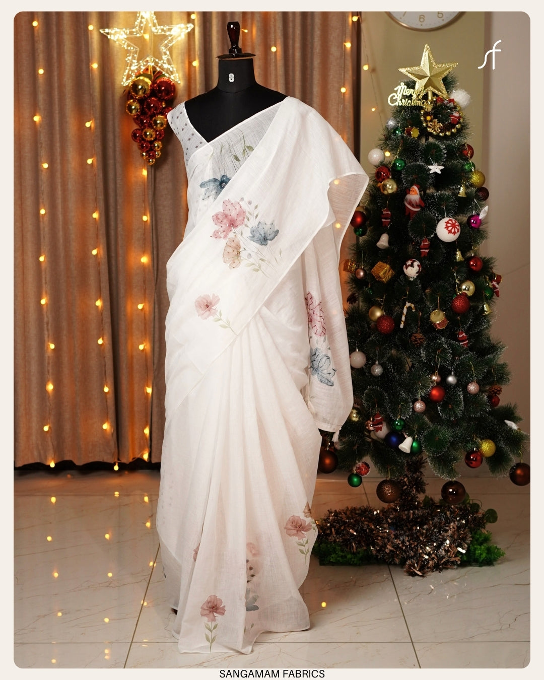 HAND WORK DETAILED  SEMI LINEN SAREE