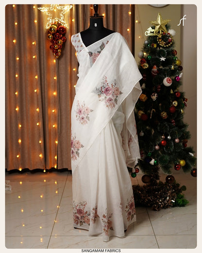 HAND WORK DETAILED  SEMI LINEN SAREE