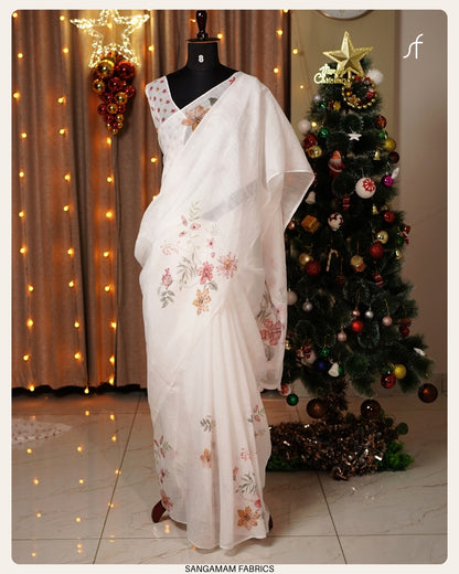 HAND WORK DETAILED  SEMI LINEN SAREE