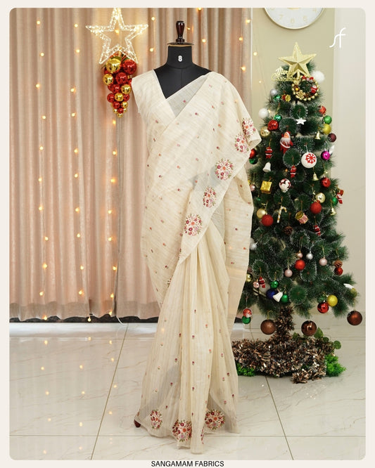 NET COTTA FLORAL EMBROIDERY SAREE