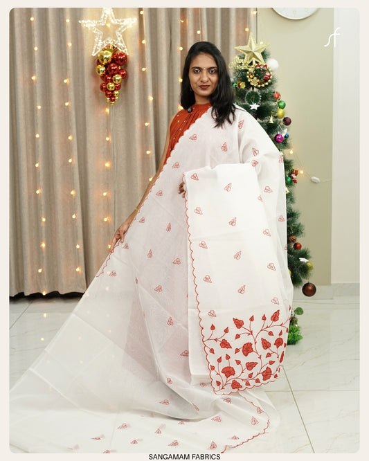 NET COTTA EMBROIDERY SAREE