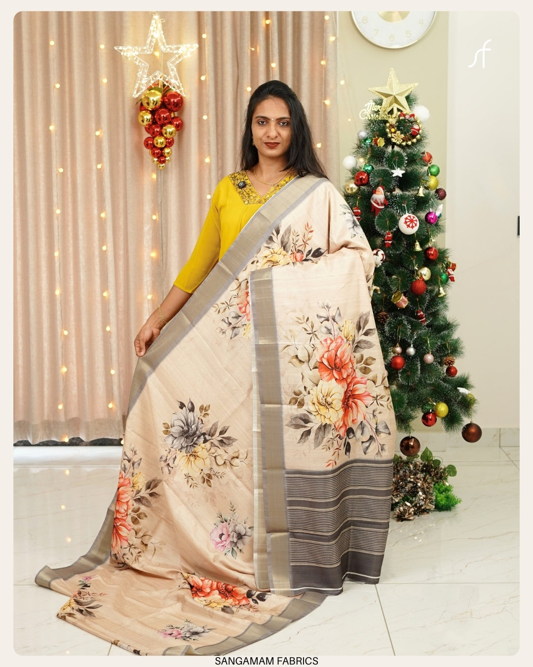 FLORAL PRINTED SEMI TUSSAR SILK  SAREE